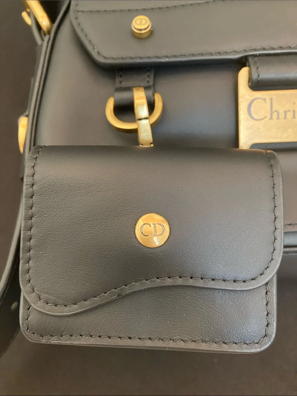Dior Black Leather Crossbody / Shoulder Bag with Gold Hardware